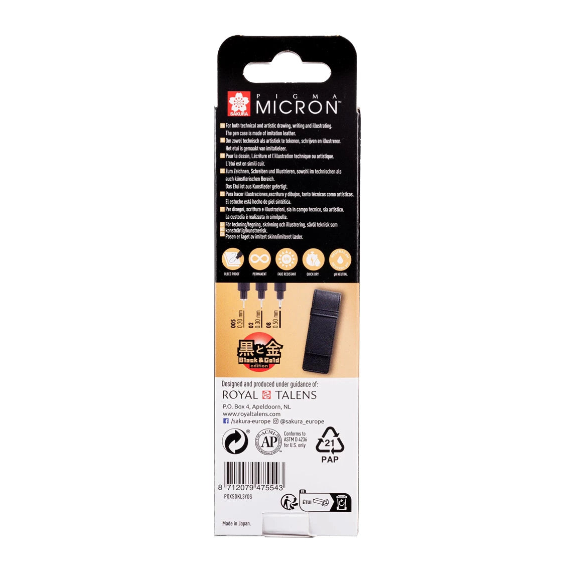 SAKURA Pigma Micron Black & Gold Edition - set 3 con astuccio
