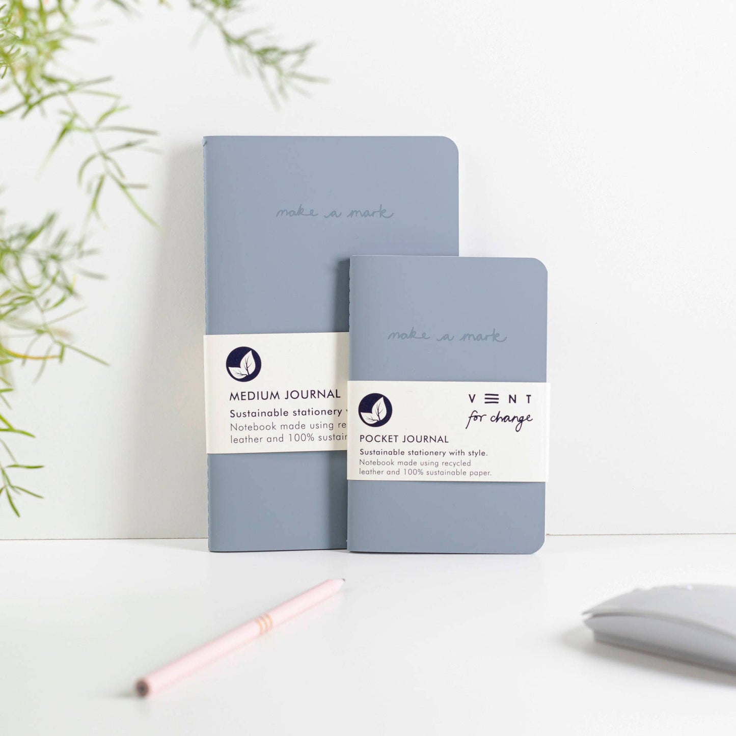 Recycled Leather A6 Lined Notebook – DUSTY BLUE