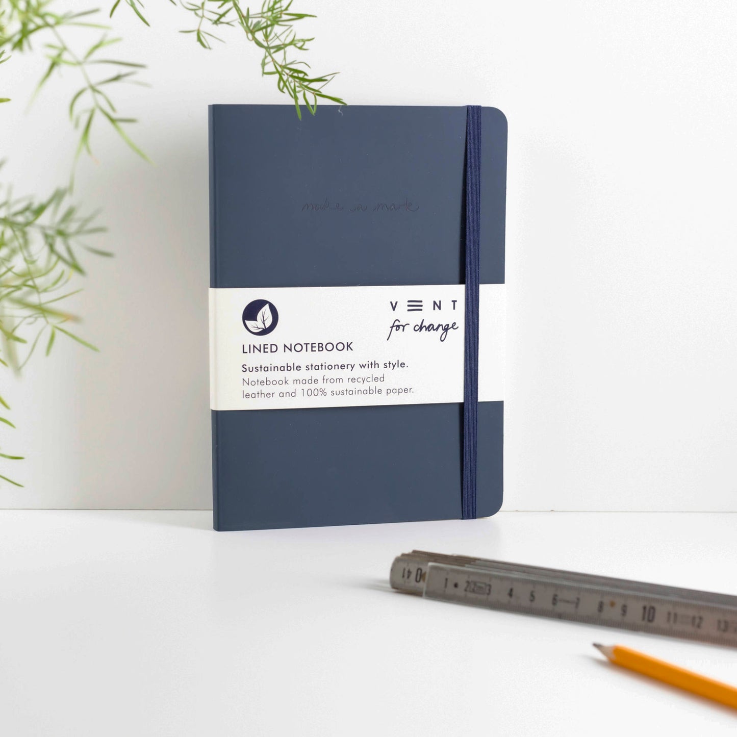 Recycled Leather A5 Lined Notebook – Navy Blue