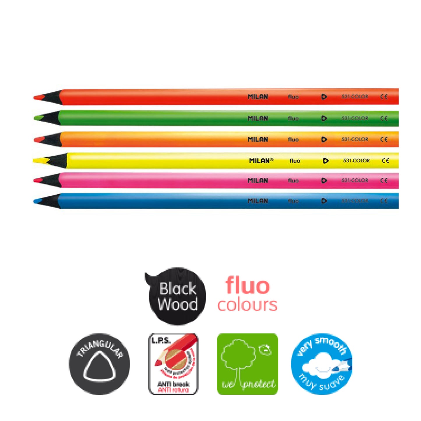 MILAN FLUO matite in legno nero - set di 6