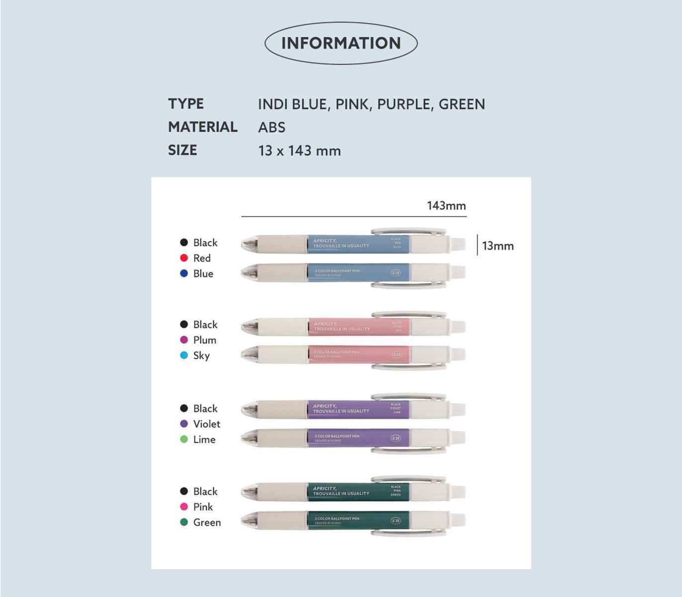 Smooth 3-Color BALLPOINT Pen 0.38 - Pink