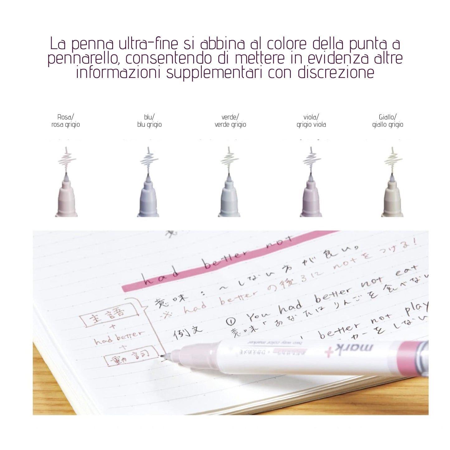 Kokuyo Mark+ 2 Way Marker - Dual Pens set da 5 (with Grey colors)
