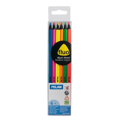 MILAN FLUO matite in legno nero - set di 6