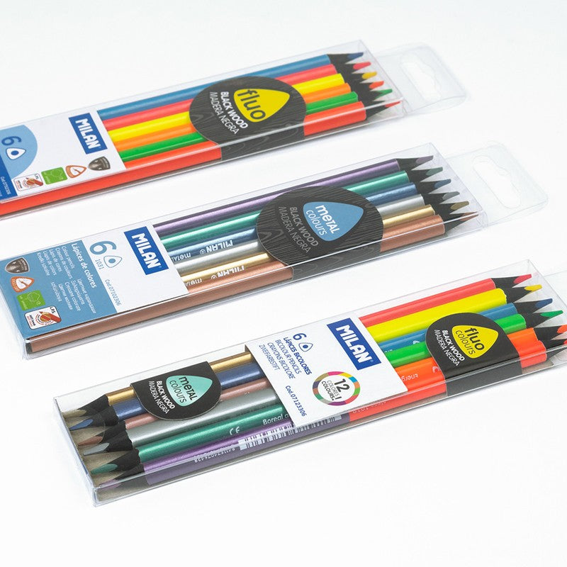 MILAN FLUO matite in legno nero - set di 6