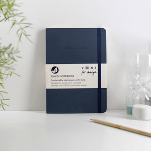 Recycled Leather A5 Lined Notebook – Navy Blue