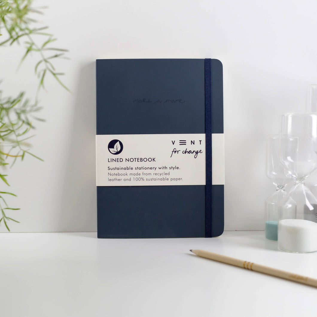 Recycled Leather A5 Lined Notebook – Navy Blue